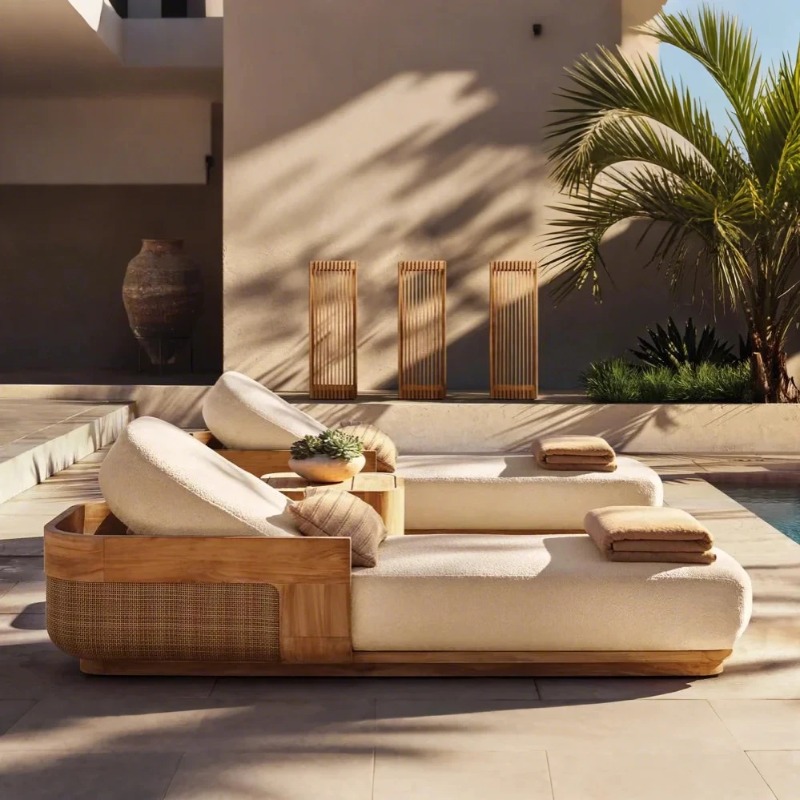 Outdoor Furniture Teak - Ensemble de chaises longues et de